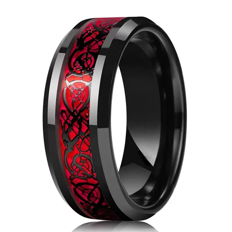 

Men's Stainless Steel Dragon Pattern Ring & Women's Romantic Red Rhinestone Ring, Fashion Wedding Jewelry Couple Rings