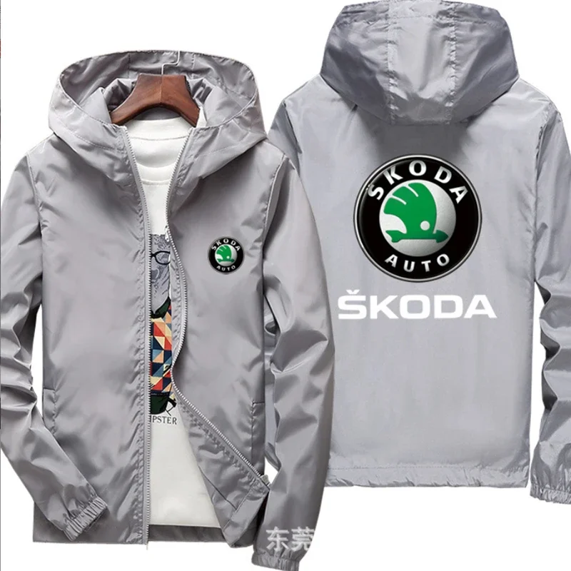 2023 Motorrad jacke wind dicht für Skoda Logo Jacke Mobike Reiten Kapuzen anzug Wind jacke Sweatshirts Racing Reiß verschluss Mantel