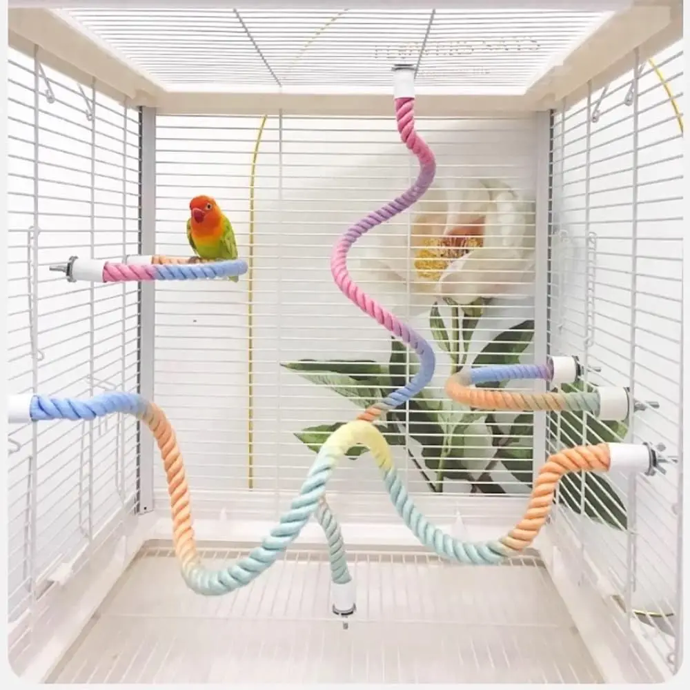 Screw Head Colored Cotton Parrot Pole Sturdy Hanging Clip Parrot Standing Woven Rope Rotating Comfortable Bird Bite Toy Climbing