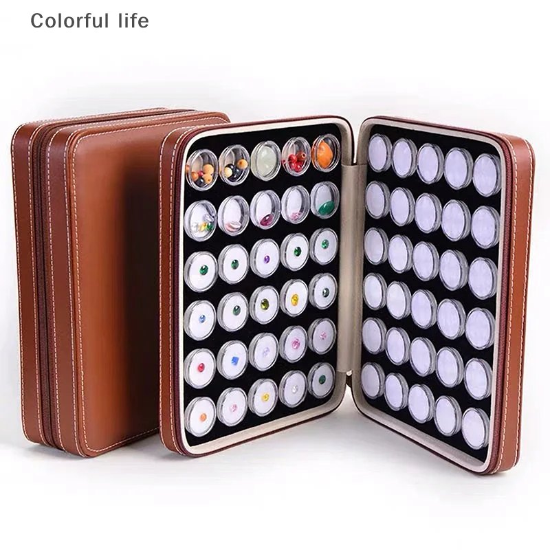 

Loose Gemstones Jewelry Display Box Beads Organizer Container Round Gem Box PU Leather Diamond Exhibition Storage Carrying Case