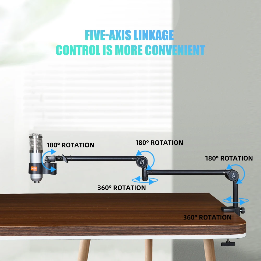 Adjustable Low-profile Arm Microphone Stand with Cable Managment/Desk Mount, Suspension Boom