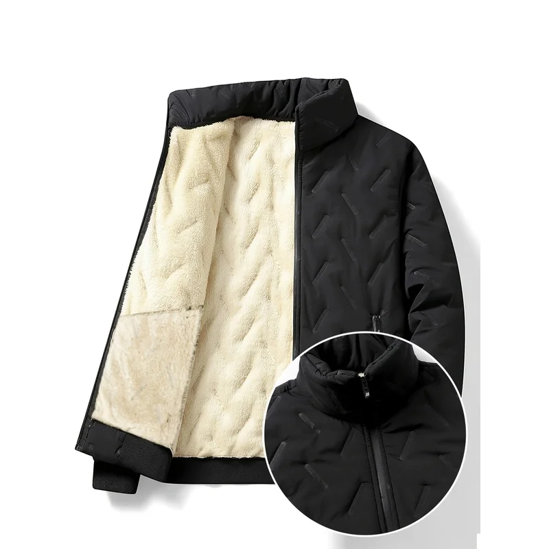 Aliexpress Men's Winter Warm Jacket Fleece Windproof Coat Solid Color Stand Collar Zipper Windproof Coat Men's Thick Casual Warm Jacket - Aliexpress Deal
