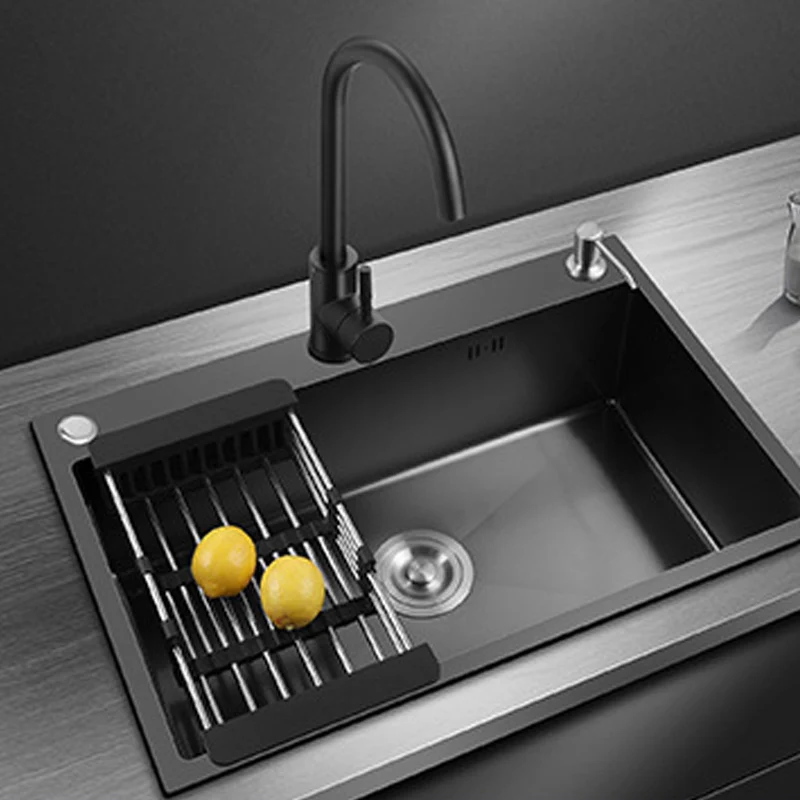 

Black Nano Wash Basin Single Sink creative Stainless Steel Kitchen Sinks Drain Set Home Handmade Wash Basin Kitchen Accessories