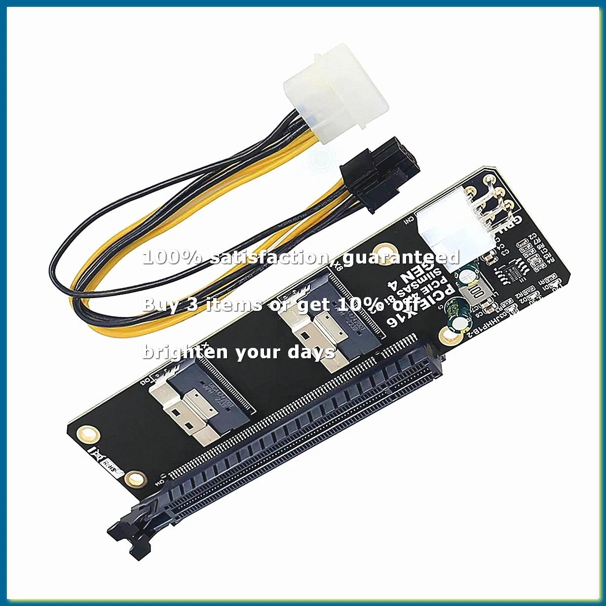 2 Port SlimSAS 8i X2 to PCIe 4.0 X16 Slot Adapter Card SFF8654 Riser Card GEN4 for Network Graphics Video Card GPU 6Pin