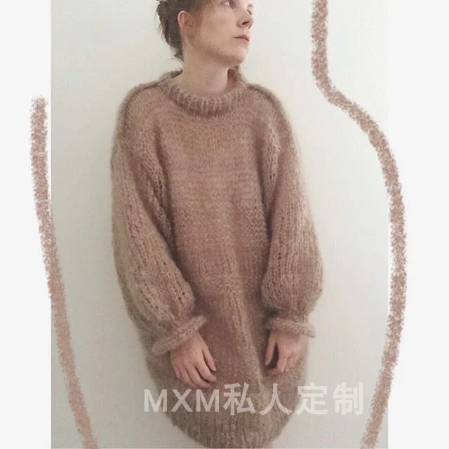 女性のためのmohairニットジャケット、手作りの織り、ゆったりとしたプルオーバー、新しい衣装、Instagramブランド、秋