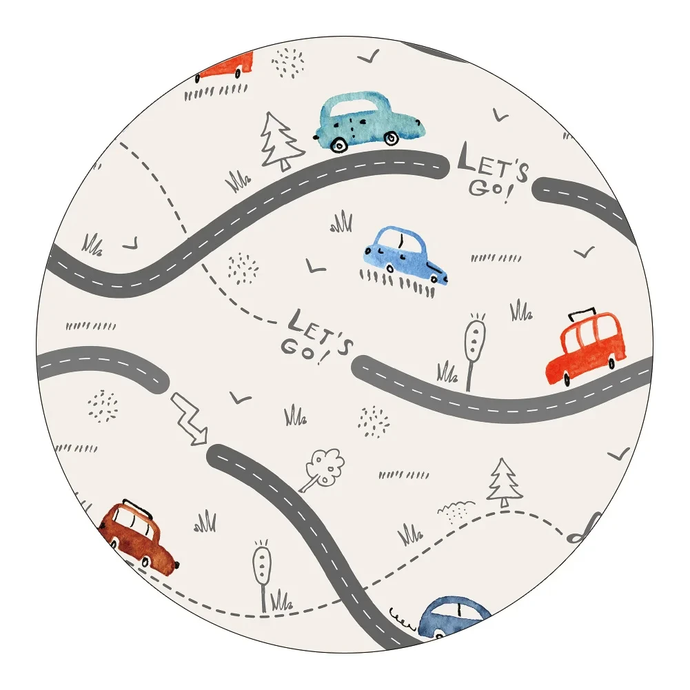 Cartoon Animal Traffic Road Round Rug Toy Car Circle Carpet Bedroom Living Home Decor Floor Mat Animal Baby Play Kids Room Mats