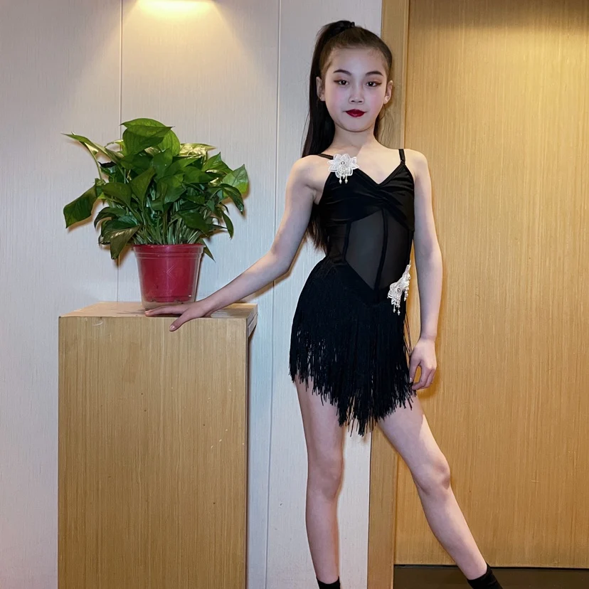 Latin Dance Jurk Meisjes Kwastje Professionele Wedstrijd Pak Volwassen Kinderen High-End Custom Podium Kostuum Tango Kostuum