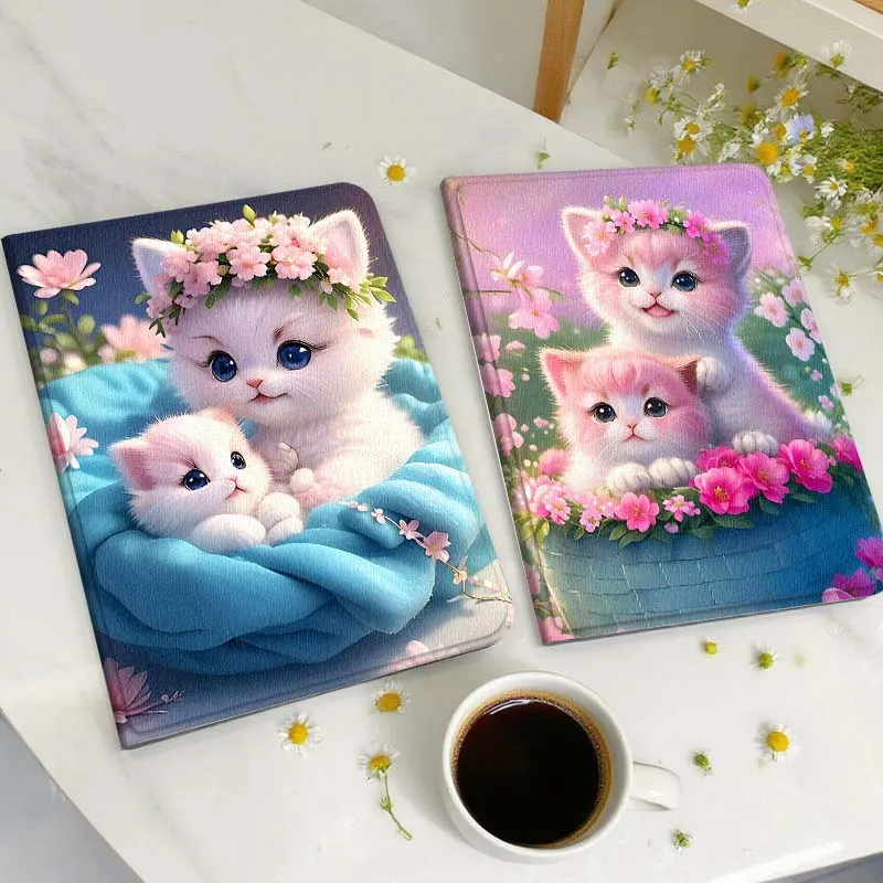 

Cartoon Pink Cat Basket For Samsung Galaxy Tab A A7 A8 A9 A11 S6 S11 Lite Plus 10.1 10.4 10.5 Inch 2022 2025 Tablet Case