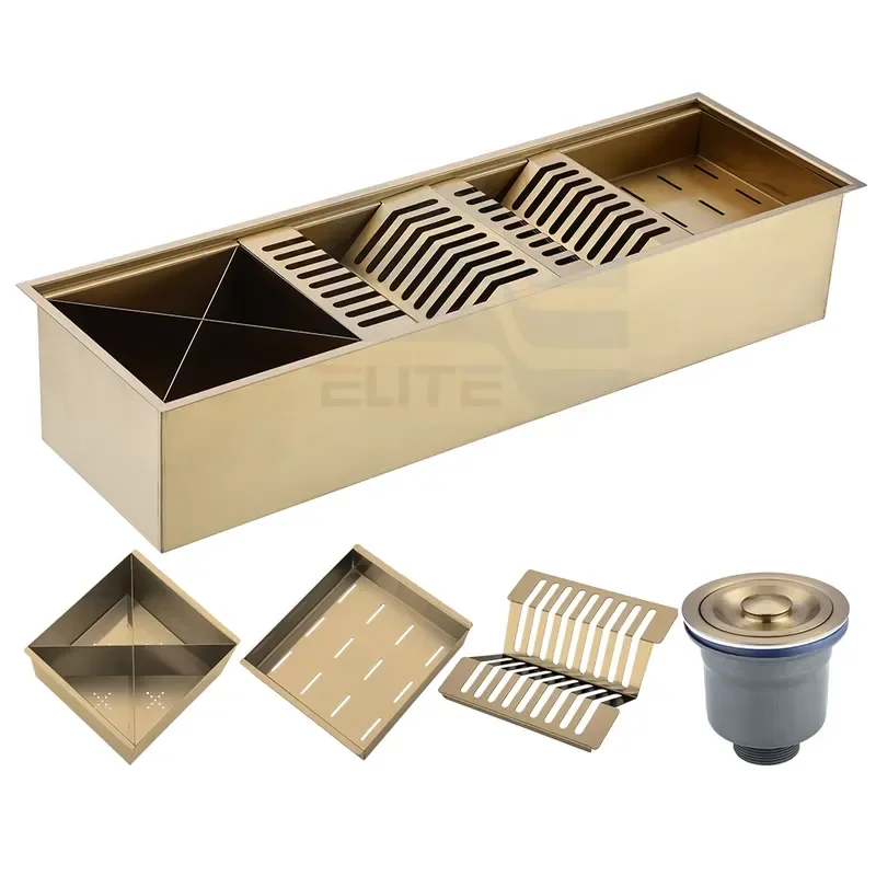 Gold Stainless Steel Sink Drying Rack Multifunctional Kitchen Accessory Plate Drainer with Gold Drain Basket for Dish