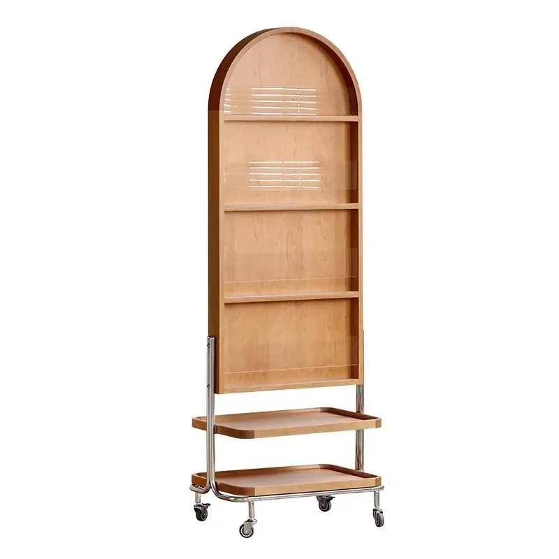Full-length mirror MovableStorage magazine rack Solid wood full-length mirror Floor
