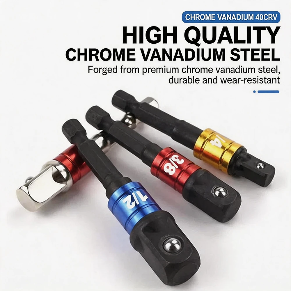 1/4 Hex Shank Socket Adapter Extension Bar 1/4 3/8 1/2 Drive Impact Drill Socket Converter High Hardness Steel Wrench Adapter