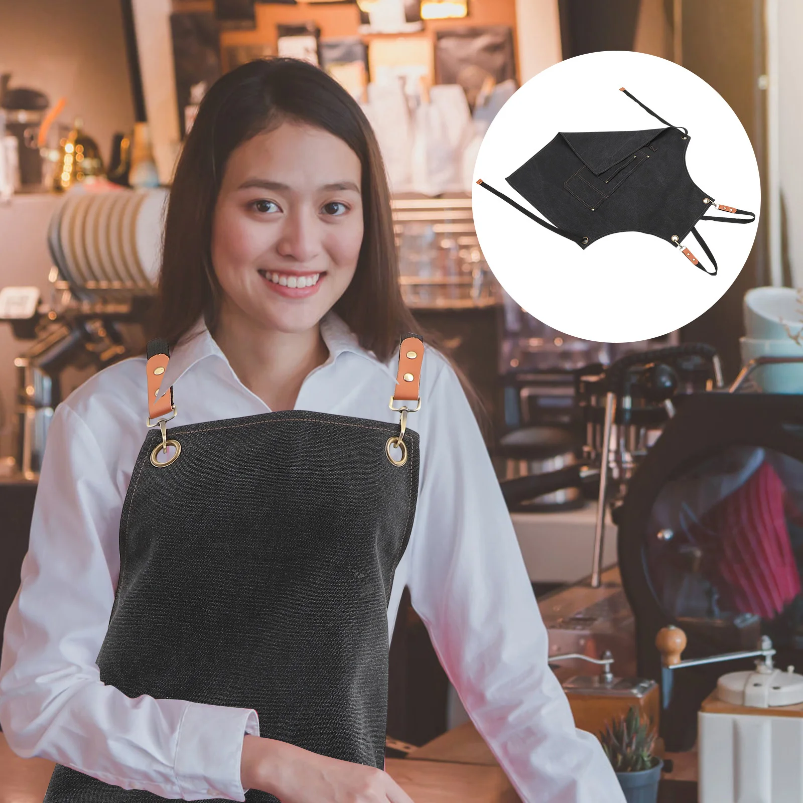 

Canvas Apron for Men Women Stylist Hair Dresser 2 Pockets Adjustable Cross Strap Washable Kitchen Cooking Gardening