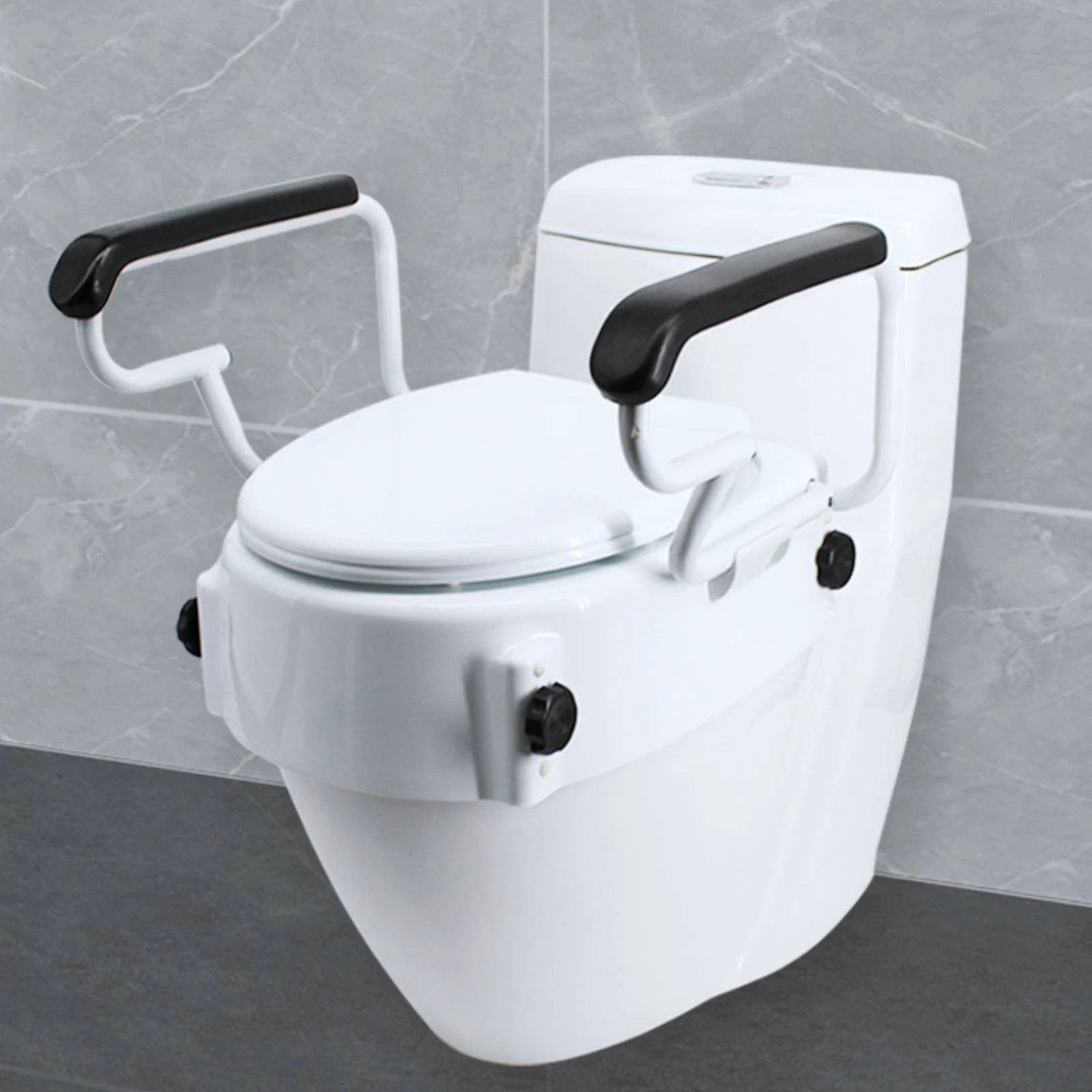 Height-Adjustable Raised Toilet Seat with Armrests