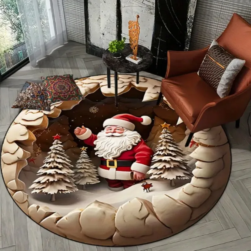 Christmas Circular Floor Mat Study Chair Carpet Holiday Scene Decoration Carpet New Year Atmosphere Carpets Home Decoration