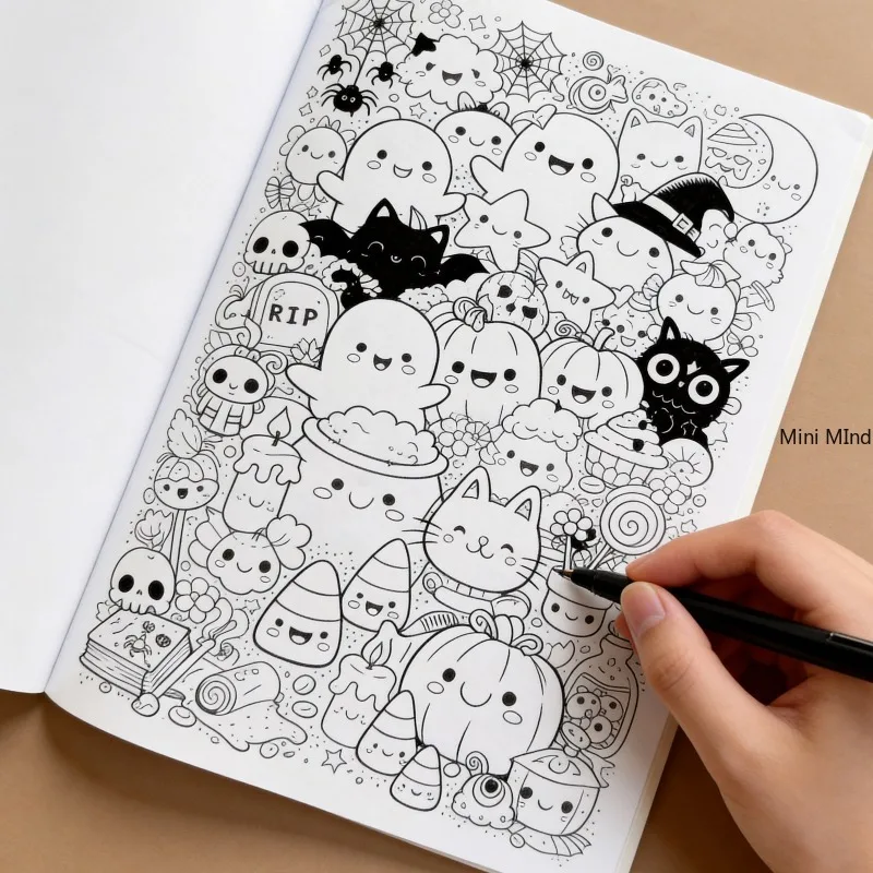 A Line Drawing Coloring Book With A Theme of Small Monsters, 28 Different Patterns, Large-sized Drawing Book, Art Creation Gift