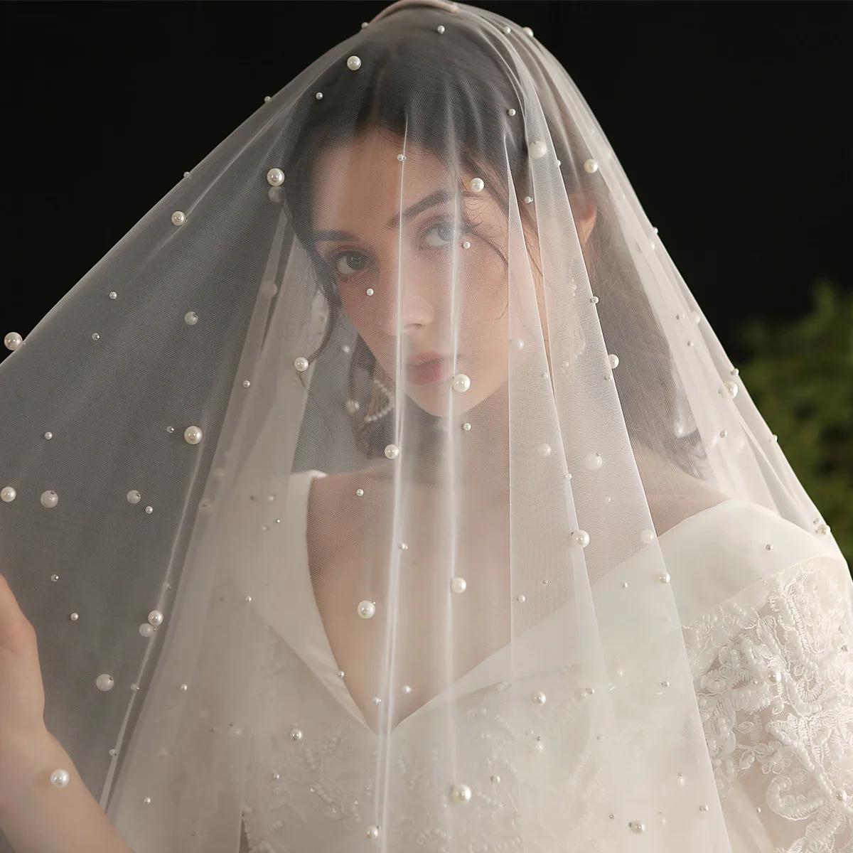 Perle gogerose perline veli da sposa per la sposa bordo in pizzo bianco punta delle dita velo da sposa addio al nubilato acessori de casamento