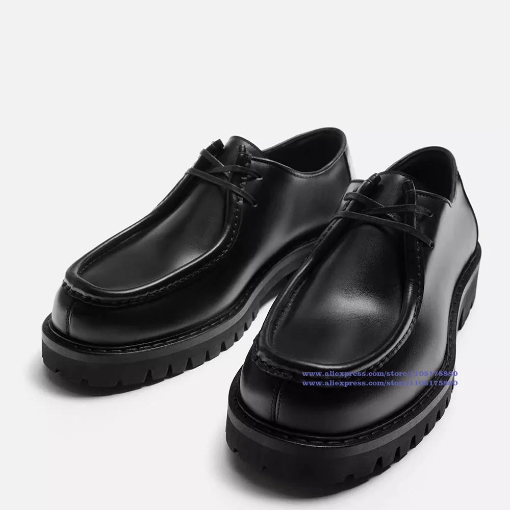 

Thick-Soled Height Increasing Derby Shoes Men's Shoes Black Leather Casual Shoes Luxury Designer Trendy Handmade Men's Shoes