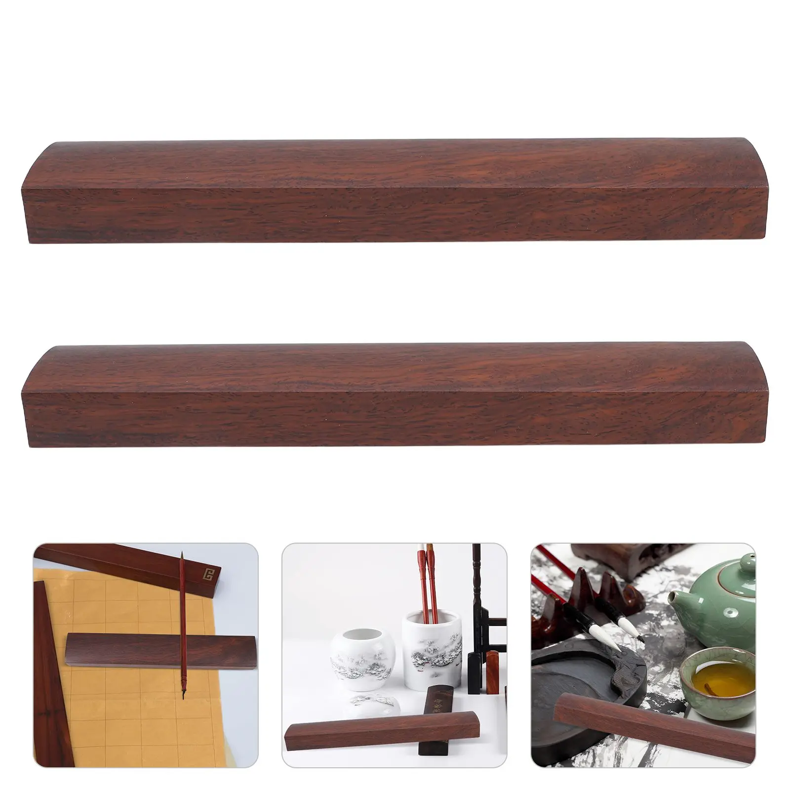 Solid Wood Paperweight 2 Pcs Desktop Decoration Calligraphy Chinese Tool Lettering Craft Vintage Simple