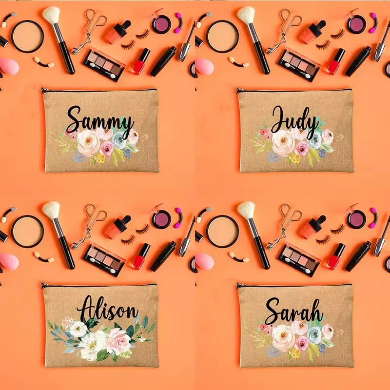 

Birthday Gifts for Mum Friend Sister Floral Personalised Name Design Makeup Organizer Cosmetic Zipper Pouch Canvas Make Up Bag