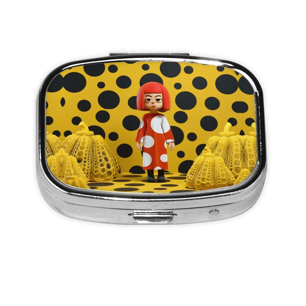 

Yayoi Kusama Polka Square Pill Box 2 Grids Pills Dispenser Pumpkin Portable Travel Medicine Storage Box Container