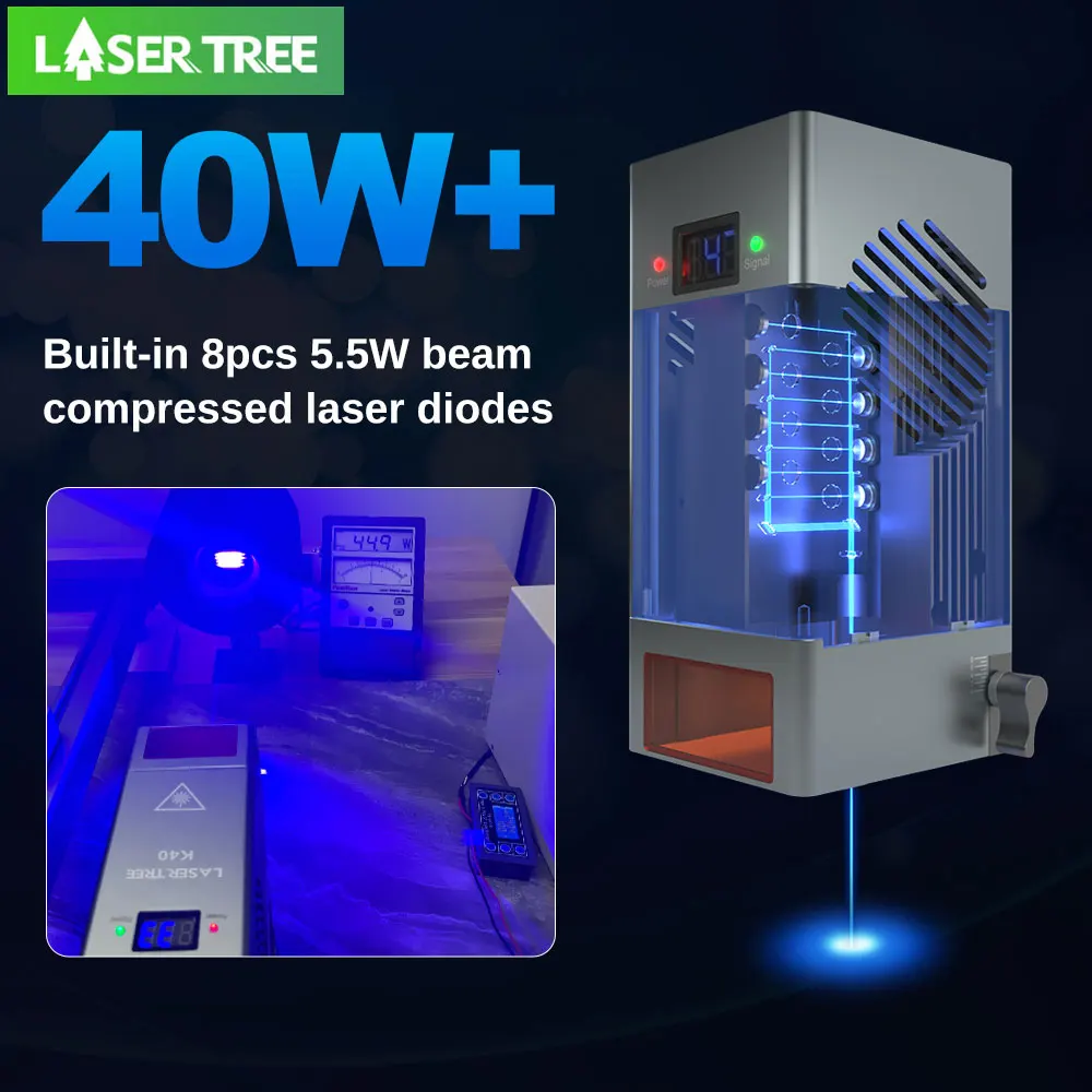 LASER TREE 10W 20W 30W 40W Optical Power Laser Head with Air Assist 450nm Blue Light TTL Module for Laser Engraving Cutting Tool