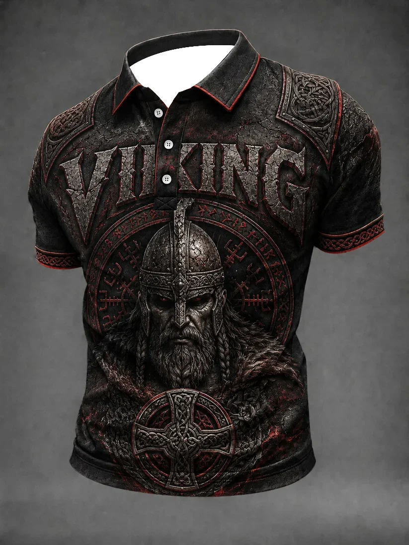2027 Summer New Style Men's Retro Danish Viking Style 3D Printed Sports Breathable Quick-Drying Polo Shirt Couple's Version