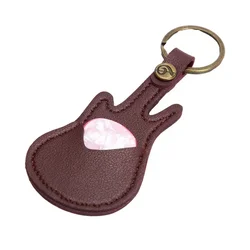 Guitar Pick Holder Leather Plectrum Case Bag Keychain Guitar Shape Guitar Picks String Instrument Accessories Excluding Pick
