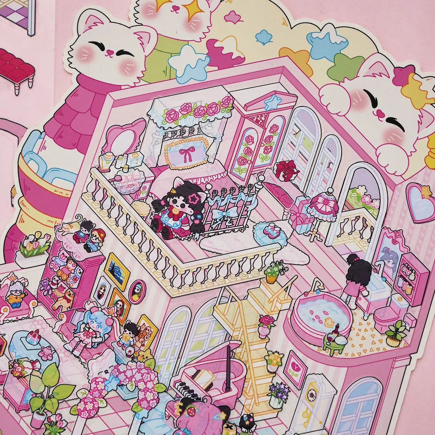 Трехмерные наклейки для ландшафтного дизайна, согревающие сердца, серия Xiaozhu, 2,5D стерео, сцена в кабине, справочник, сделай сам, декоративные наклейки из материала