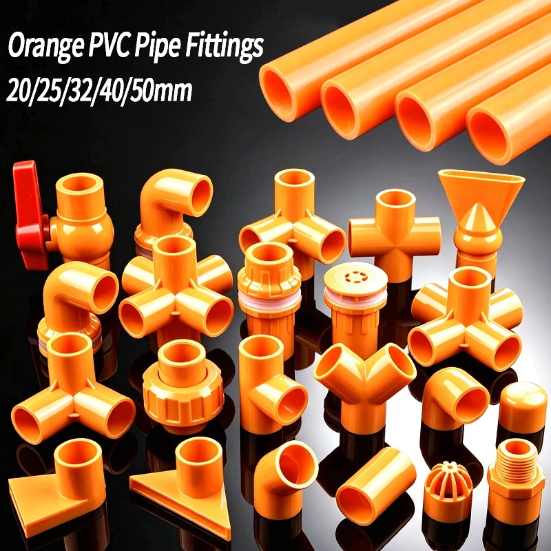20~50MM Orange PVC Water Supply Pipe Fittings Direct Elbow 3-way Connector Ball Valve For DIY Aquarium Fish Tank Discharge Joint
