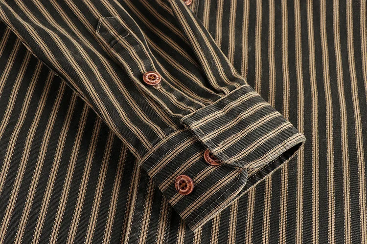 2026 Neue Amerikanische Retro Gestreifte Hemden für Herren Langarm Gewebte Baumwolle Gewaschene Arbeitsjacke Streetwear Lässige Oberteile – Detail 11