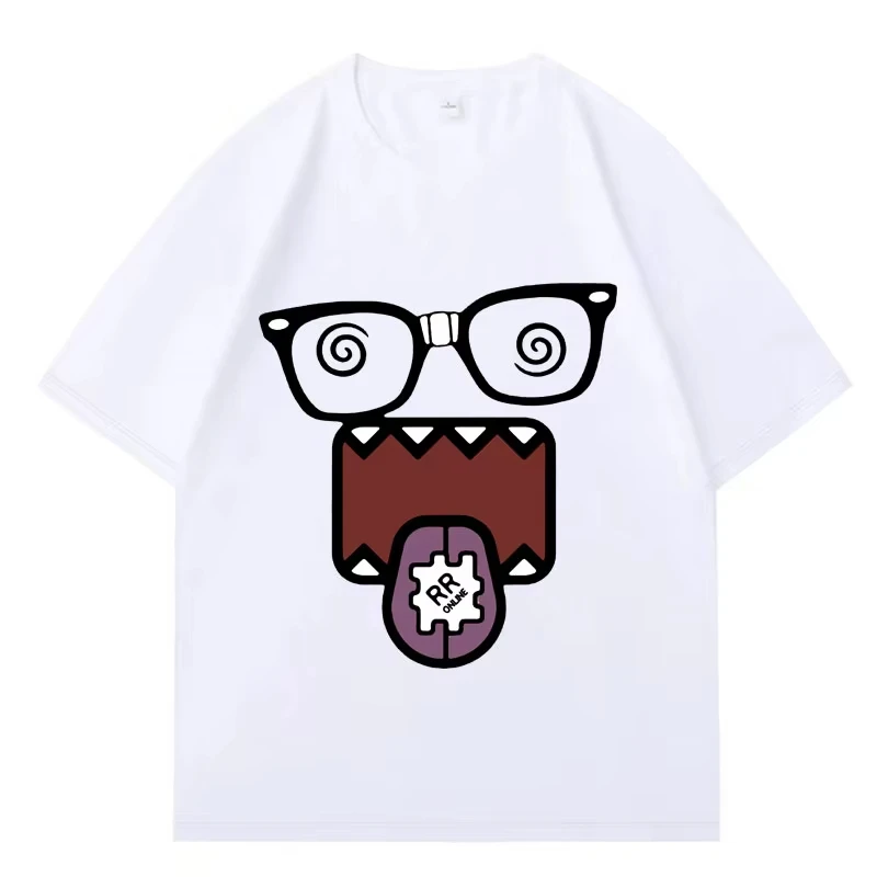 

Мужская и женская классическая хлопковая повседневная футболка большого размера с короткими рукавами, верхняя уличная одежда, забавная футболка с мемами Domo Kun, Harajuku