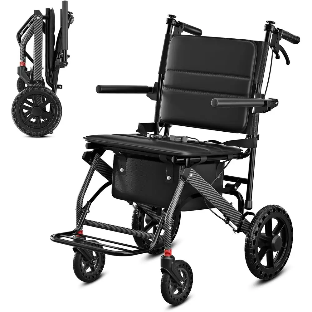 Ultra-Lightweight Adult & Senior Portable Travel Wheelchair with 12 Tires and Carrying Bag, Fully Assembled