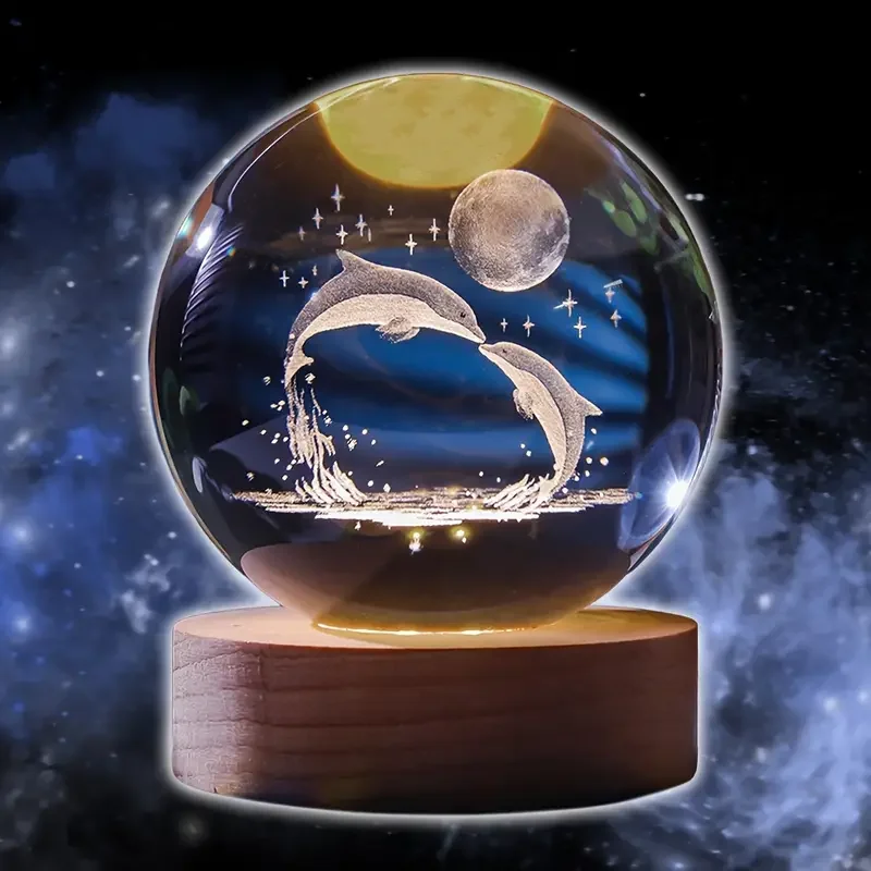 1pc, 3D Crystal Ball, Dolphin design, Art Deco nightlight, glass ball, Home decor, Room decor, anniversary gift