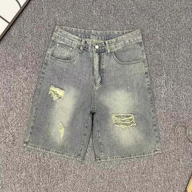 

Ripped Denim Shorts Men's American Fashion Brand Loose Straight Mid-pants Casual Versatile Five-point Pants Jort Clothing Jorts