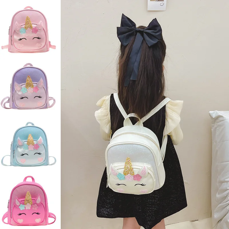 Backpack for Kids PU Leather Cartoon Unicorn Princess Backpack Lightweight Kindergarten Girls School Bag Student School Bag