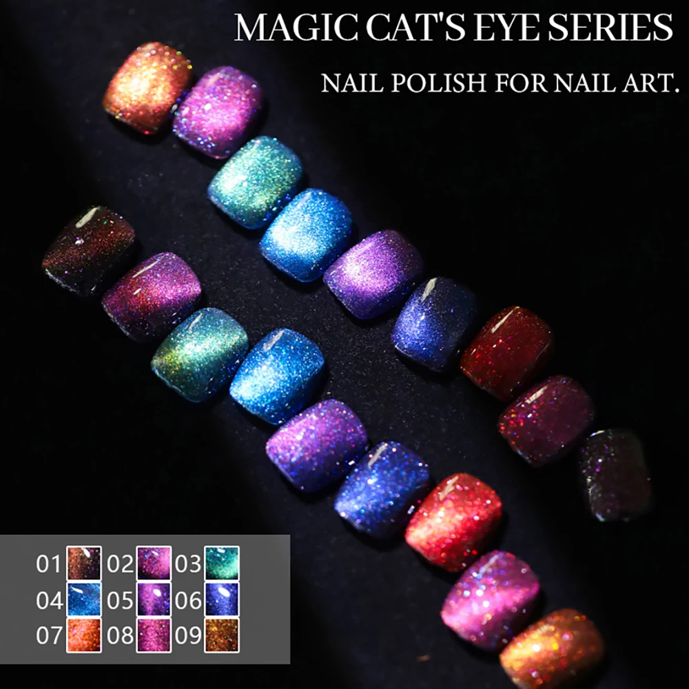 Vendeeni 9 Colors Laser Glitter Broken Diamond Cat Eye Gel Nail Polish TPO FREE Shiny Galaxy Magnetic UV Soak Off Gel Varnish