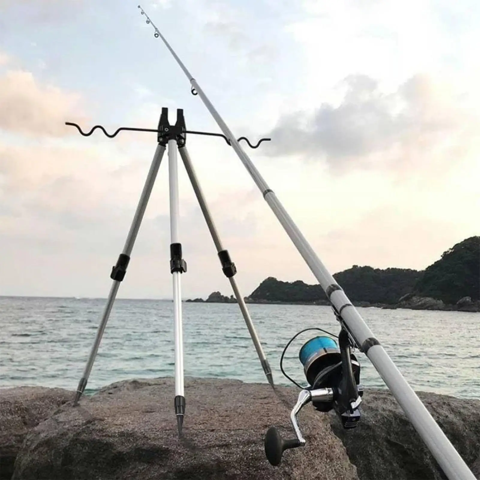 

new Fishing Pole Holder Aluminum Alloy Tripod Telescopic Bracket Holder Sea Pole Support Frame Fishing Rod Load-Bearing Tripod