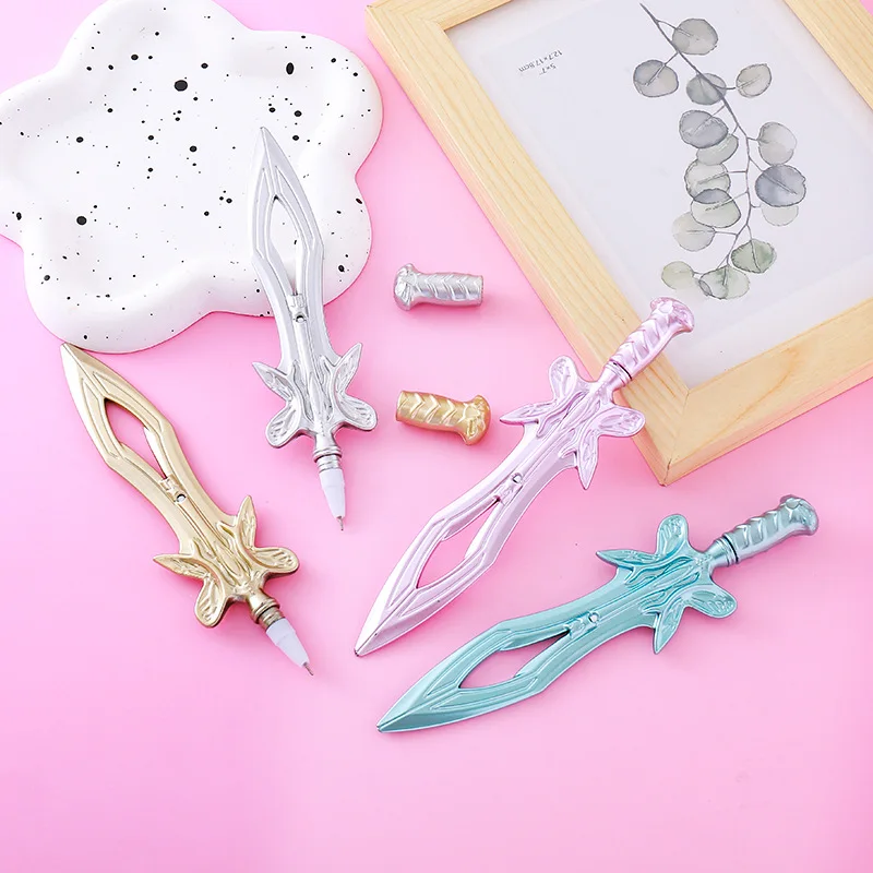 40 Pcs  Cute Butterfly Sword Gel Ink Pen Creative Weapon Styling Student Water Cartoon Fresh Prize Gift Weapon Pen