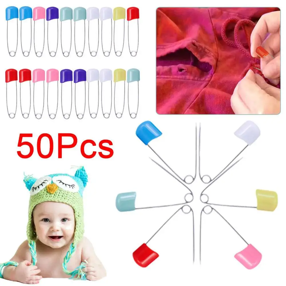 50Pcs Plastic Head Safety Pins 5.3cm Safety Locking Cloth Baby Diaper Nappy Pins Needle DIY Pins Sewing Accessory Markers