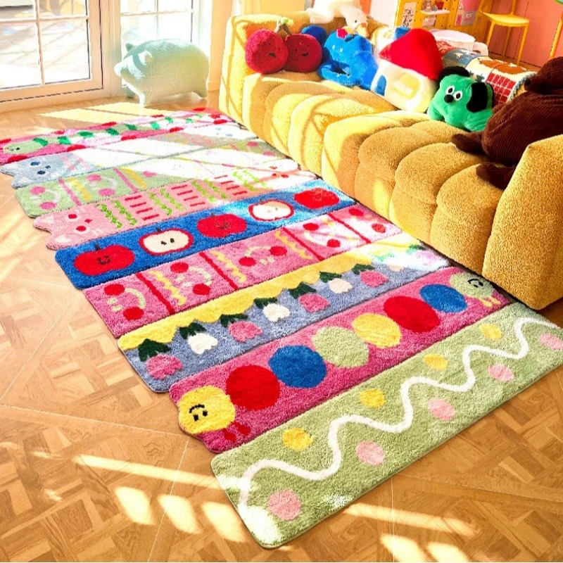 30x150cm Dopamine Tufted Rug Non Slip Long Strip Floor Mat Kids Bedroom Bedside Cute Kawaii Room Door Runner Mat Patchwork DIY