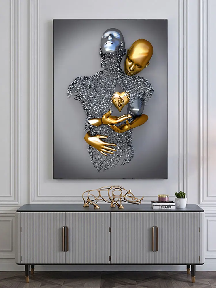 Modern Wall Art Poster Prints Romantic Metal Figure Statue Canvas Painting Picture For Living Room Home Decoration