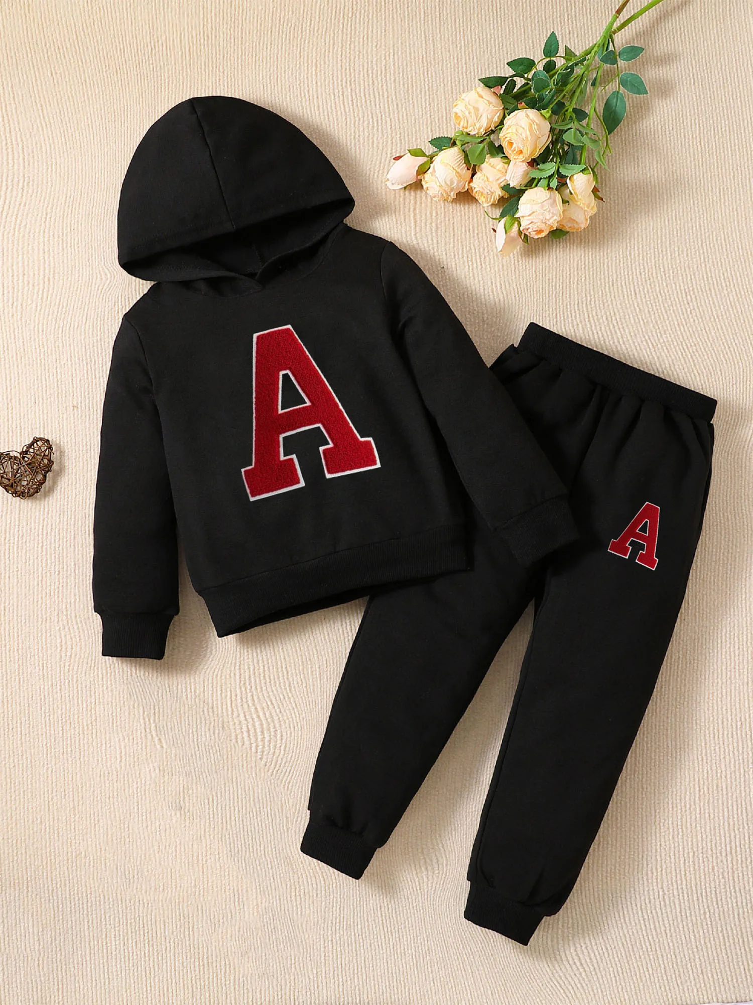2Pcs Kids Girls Fashion Letter A Sports Set Tracksuit Long Sleeve Hoodie Hooded Sweatshirt+Sweatpants Fitness Sportswear Sets - Image 3