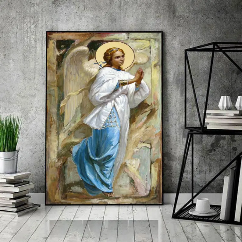 Guardian Angel Beautiful Orthodox Icon Baptism Canvas Wall Art For Livingroom Bedroom Decor Religious Gift