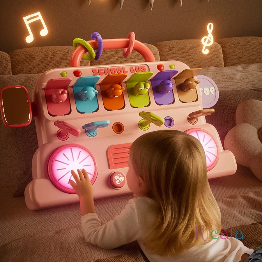 Kids Bus Busy Board Montessori Toys Lights Music Lock-picking Game Interactive Education Pop Animal Up Baby Toy Christmas Gifts