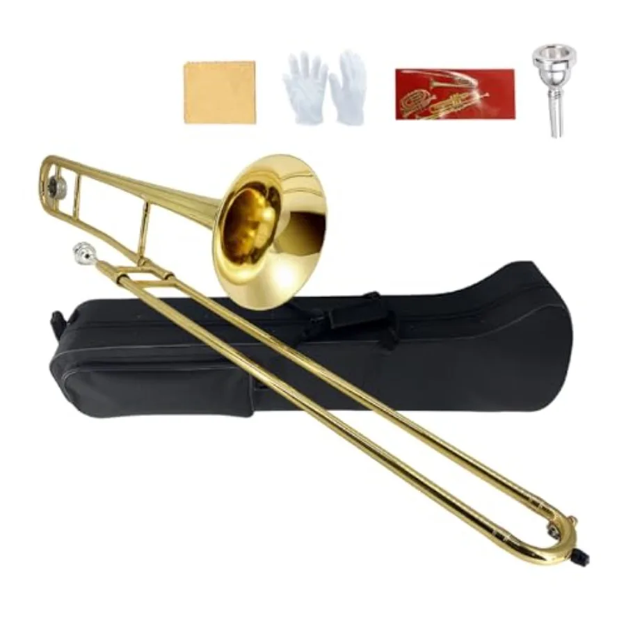 

Тромбон тенорный YoungMonic Bb с золотым латунным покрытием для начинающих и взрослых, с мундштуком, чехлом для переноски, белыми перчатками и салфеткой для чистки