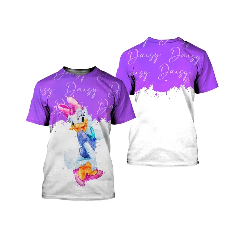 Paars Daisy Duck 3D T-shirt Leuke Cross Comic Boek Patroon Disney 3DT Shirt Unisex Casual Korte Mouw Holiday Resort kleding