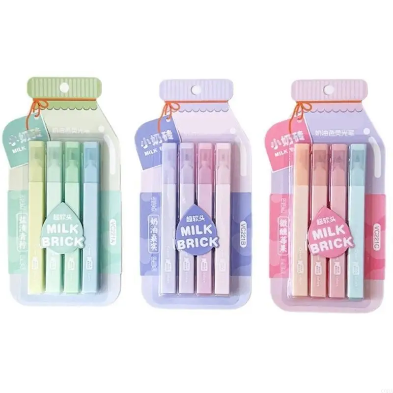 CORA Soft Tip Highlighter Marker Pen Set, 4 Color Cream Tone Markers for Page Marking, Planner Writing, Journaling and Desk Use