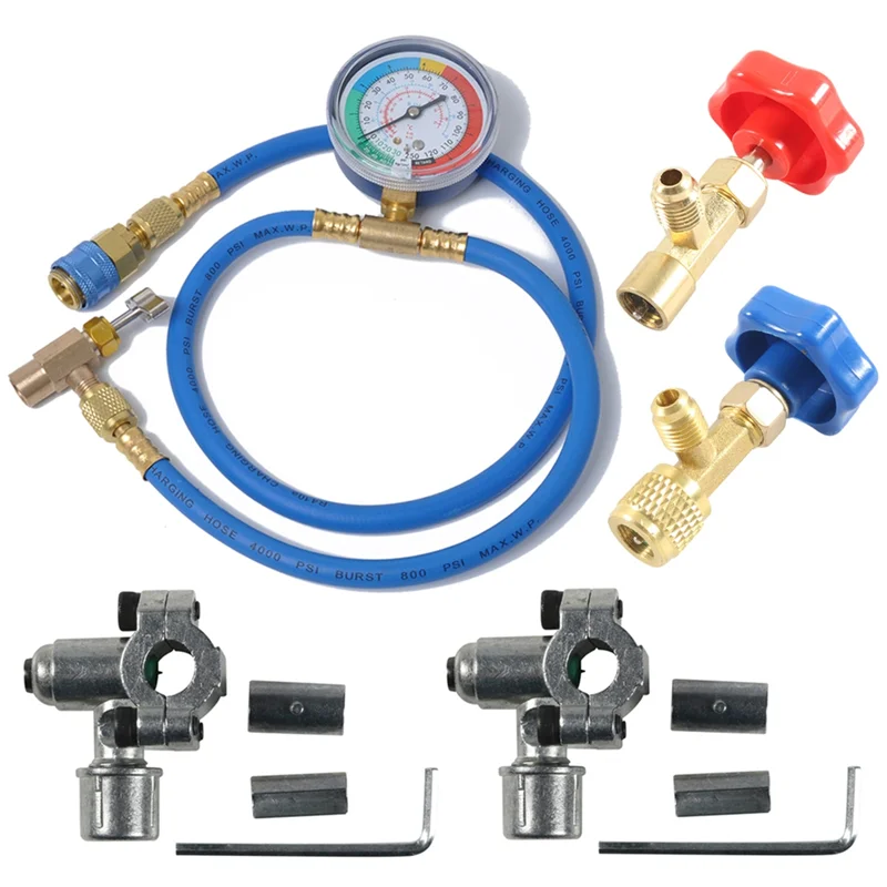

AB56-R134A Refrigerator Freon Recharge Kit With Pressure Gauge Car AC Measuring Hose Kit Copper For Car Motorcycles ATV Boat