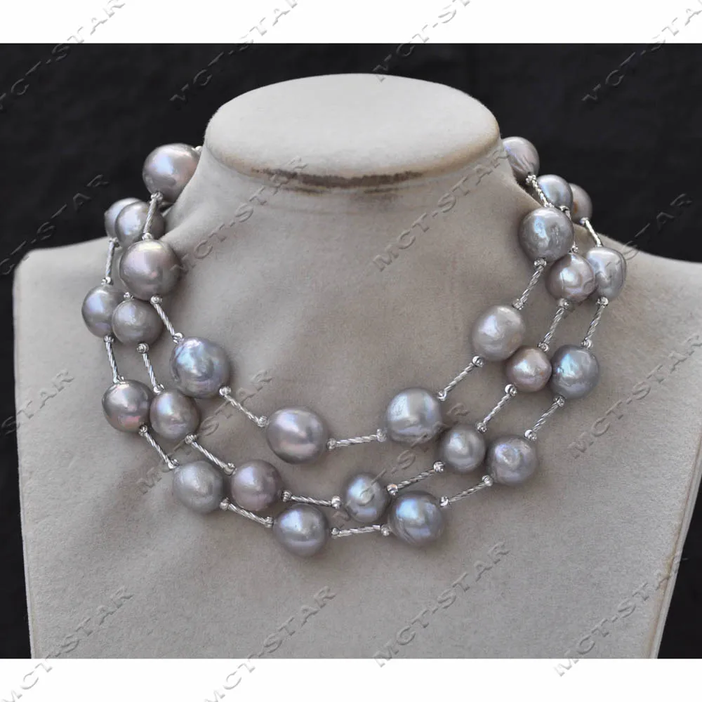 Z13642 39'' 15mm Round Gray Edison Keshi Pearl Necklace Sweater chain Custom Jewelry