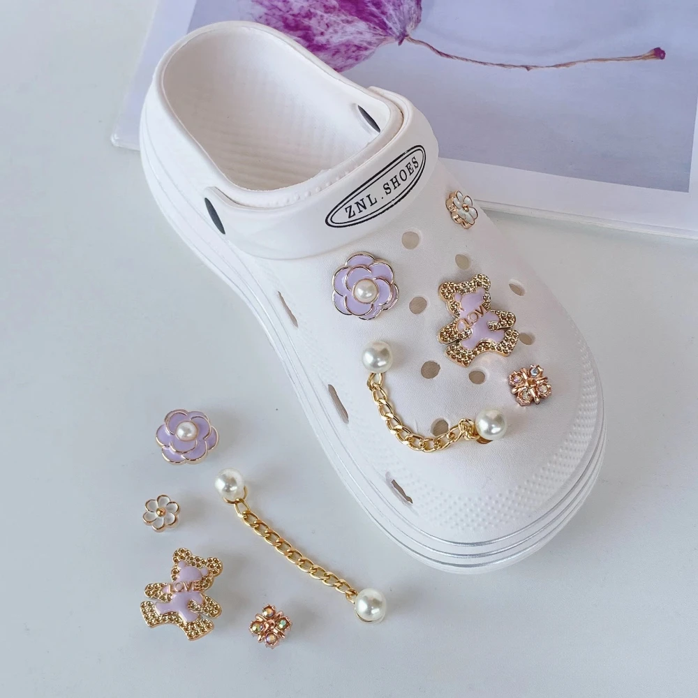 Shoe Charms DIY Lovely Purple Bear With Gold Rim Decoration Buckle for Hole Shoe Charm Accessories Party Girls Gift